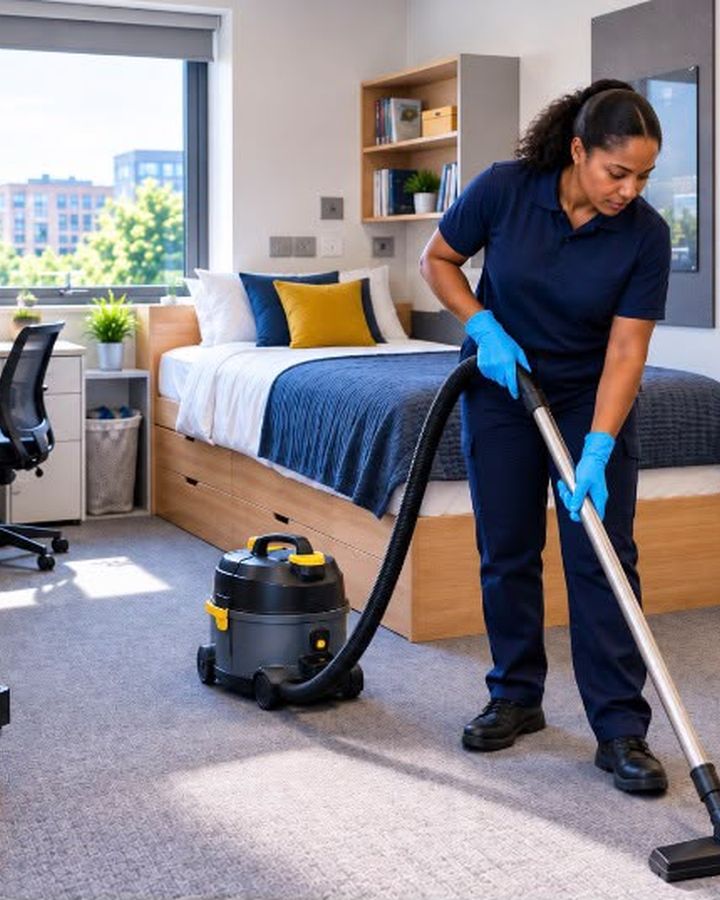 Bright Haven staff cleaning a student accommodation room