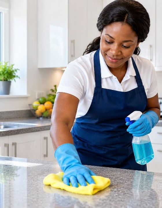 Bright Haven cleaner working in a home kitchen
